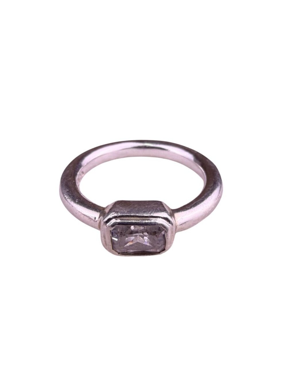 Sterling Silver Vintage Minimalist Womens Ring With Rectangle Transparent Stone